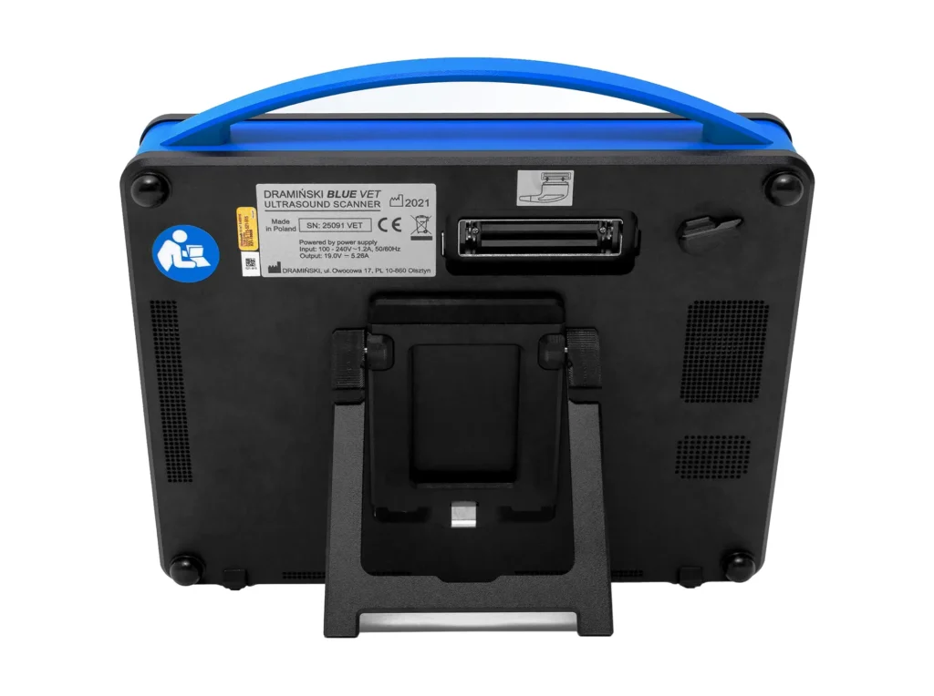 Ecógrafo veterinario Blue Dramiński – vista trasera del dispositivo