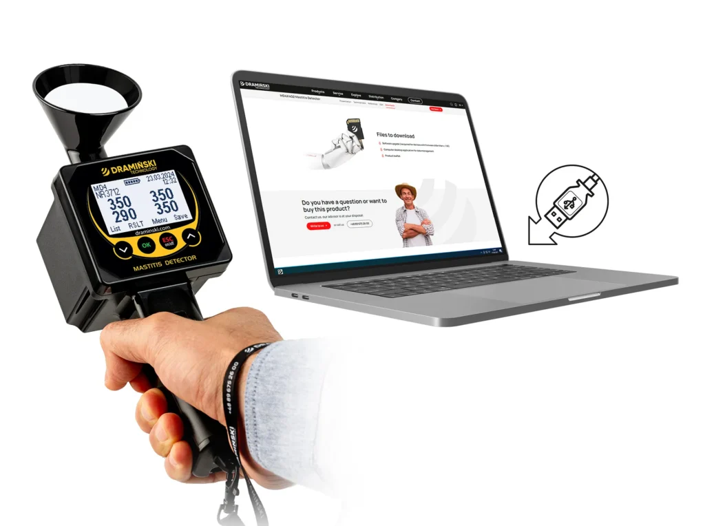 Conexión del detector de mastitis MD4Q2 a un ordenador portátil