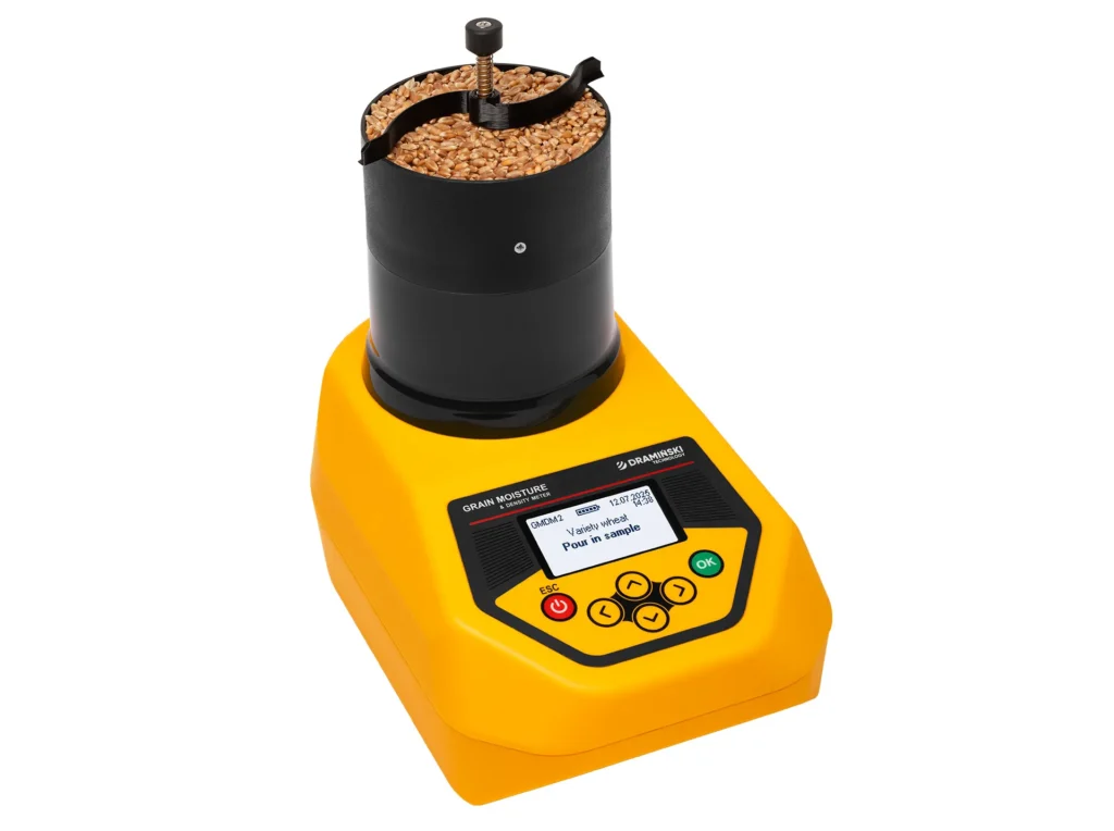 Humidímetro GMDM2 con granos en el distribuidor